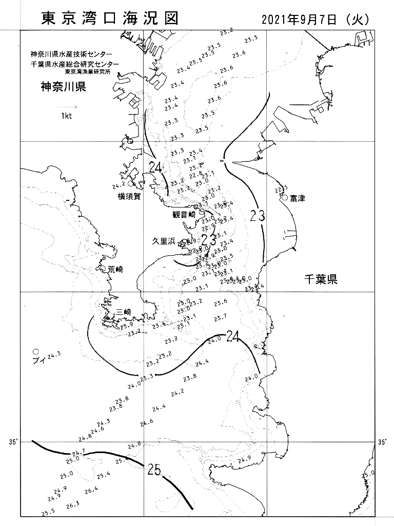 海況図, 東京湾口海況図 検索結果, (水温分布 等を図示)