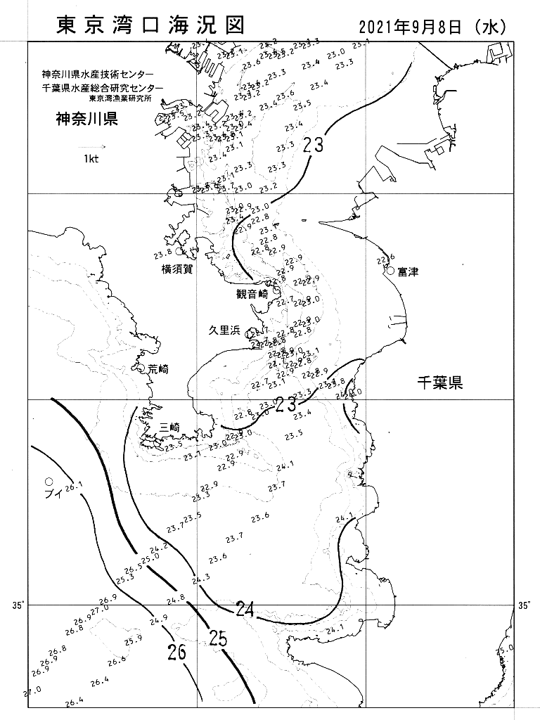 海況図, 東京湾口海況図 検索結果, (水温分布 等を図示)