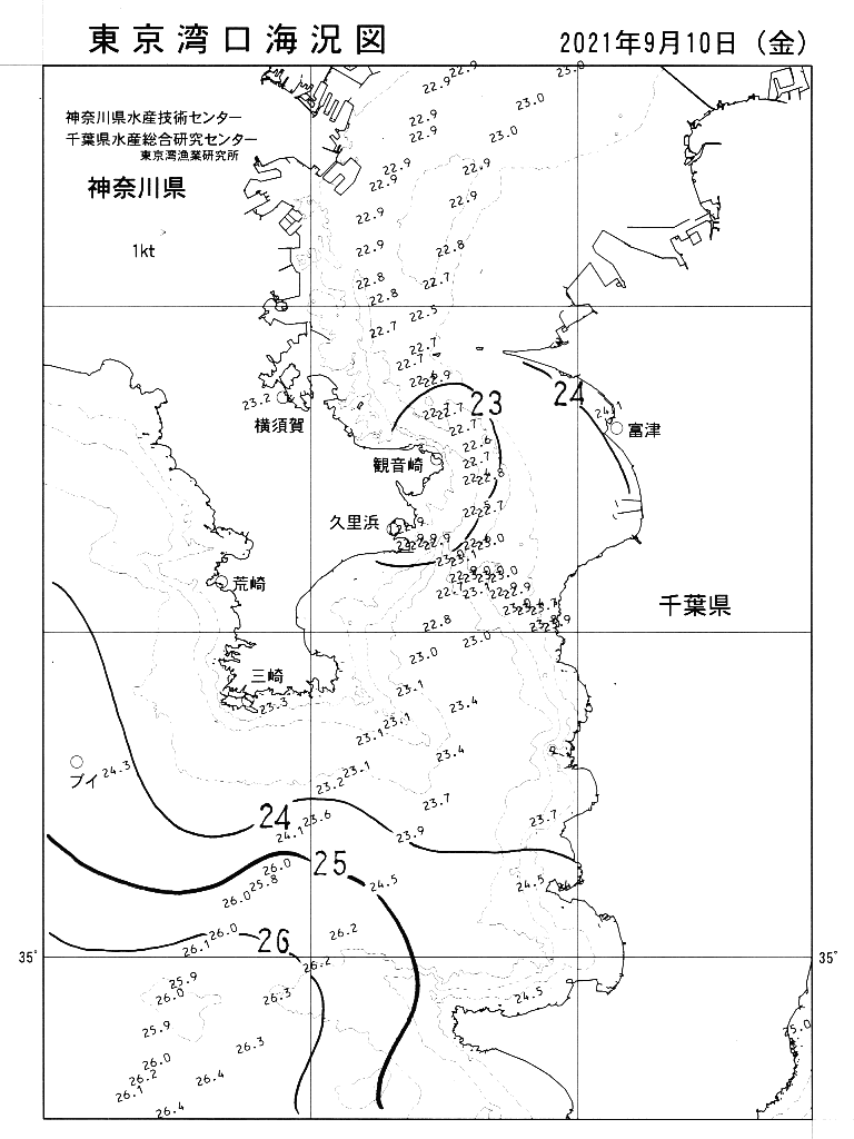 海況図, 東京湾口海況図 検索結果, (水温分布 等を図示)