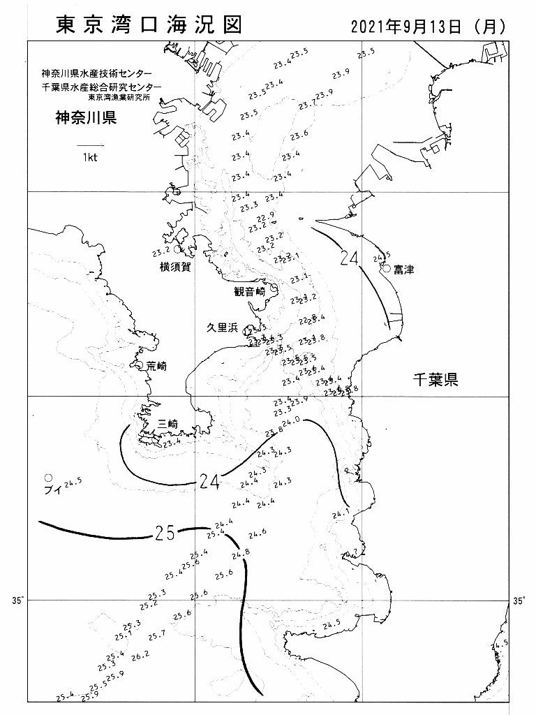 海況図, 東京湾口海況図 検索結果, (水温分布 等を図示)