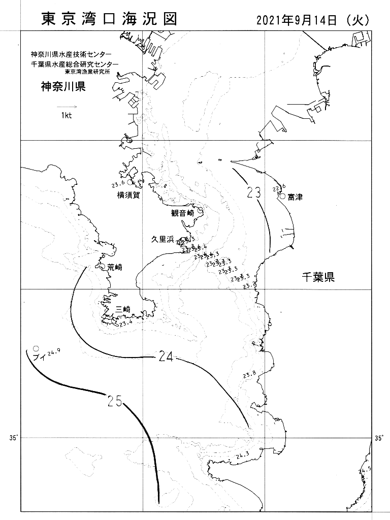 海況図, 東京湾口海況図 検索結果, (水温分布 等を図示)