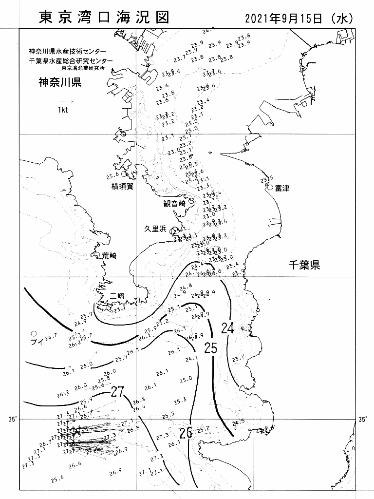 海況図, 東京湾口海況図 検索結果, (水温分布 等を図示)