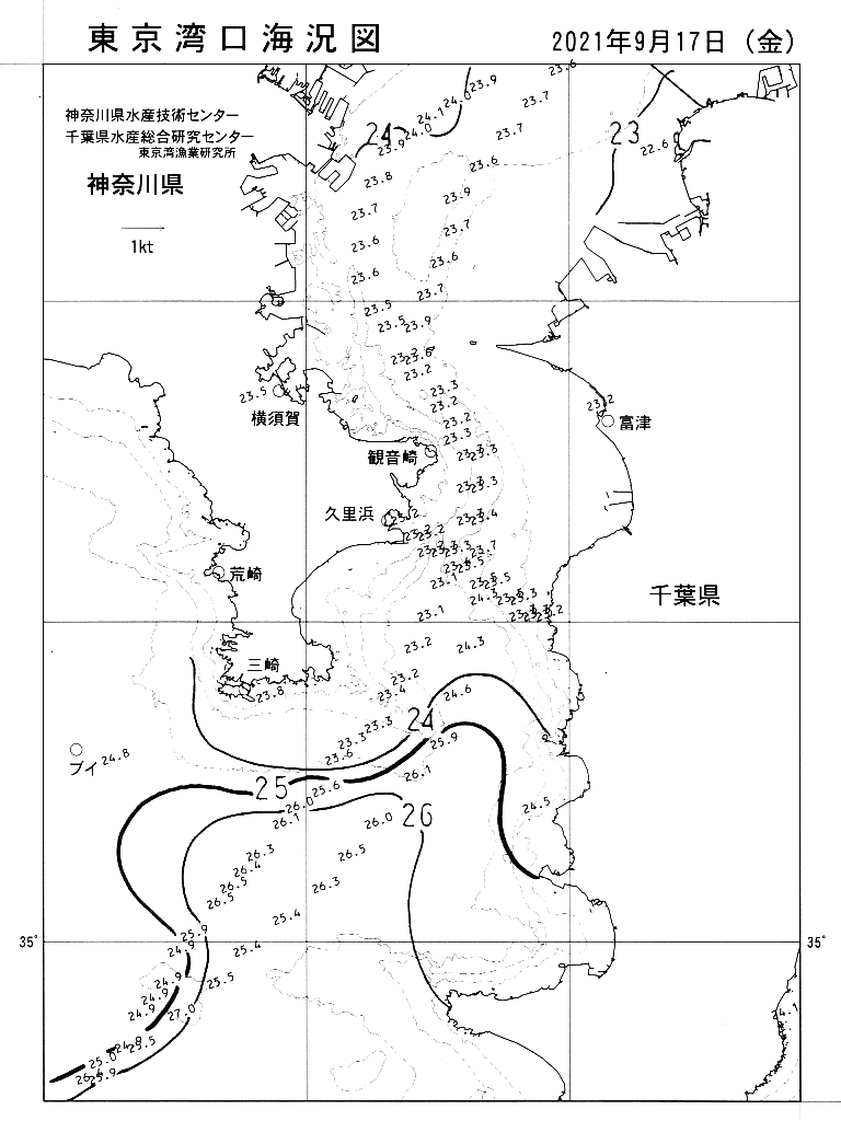 海況図, 東京湾口海況図 検索結果, (水温分布 等を図示)
