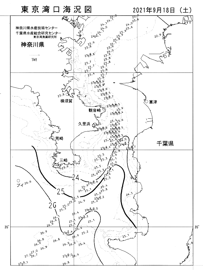 海況図, 東京湾口海況図 検索結果, (水温分布 等を図示)