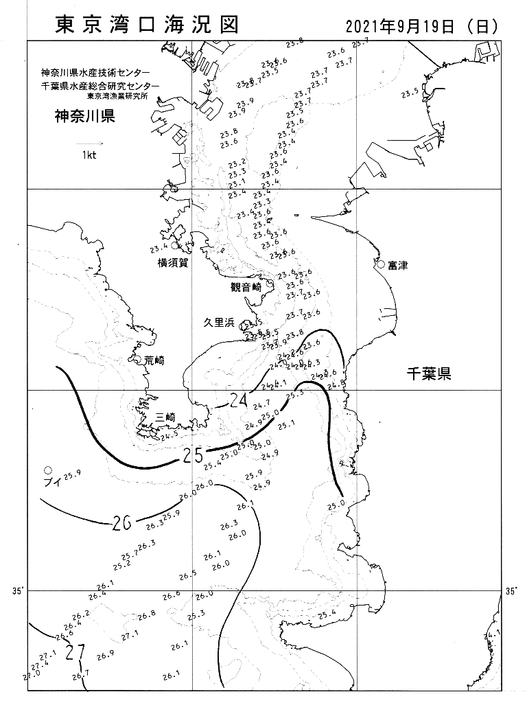 海況図, 東京湾口海況図 検索結果, (水温分布 等を図示)