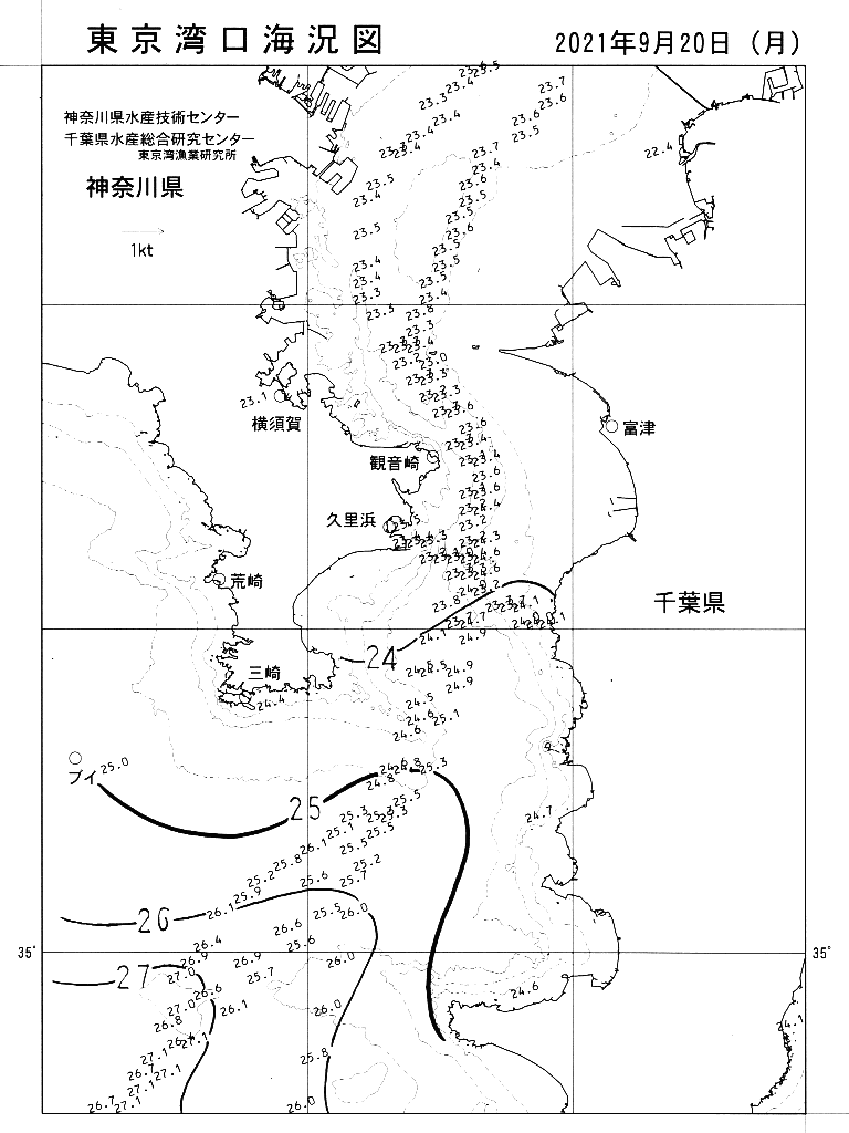 海況図, 東京湾口海況図 検索結果, (水温分布 等を図示)