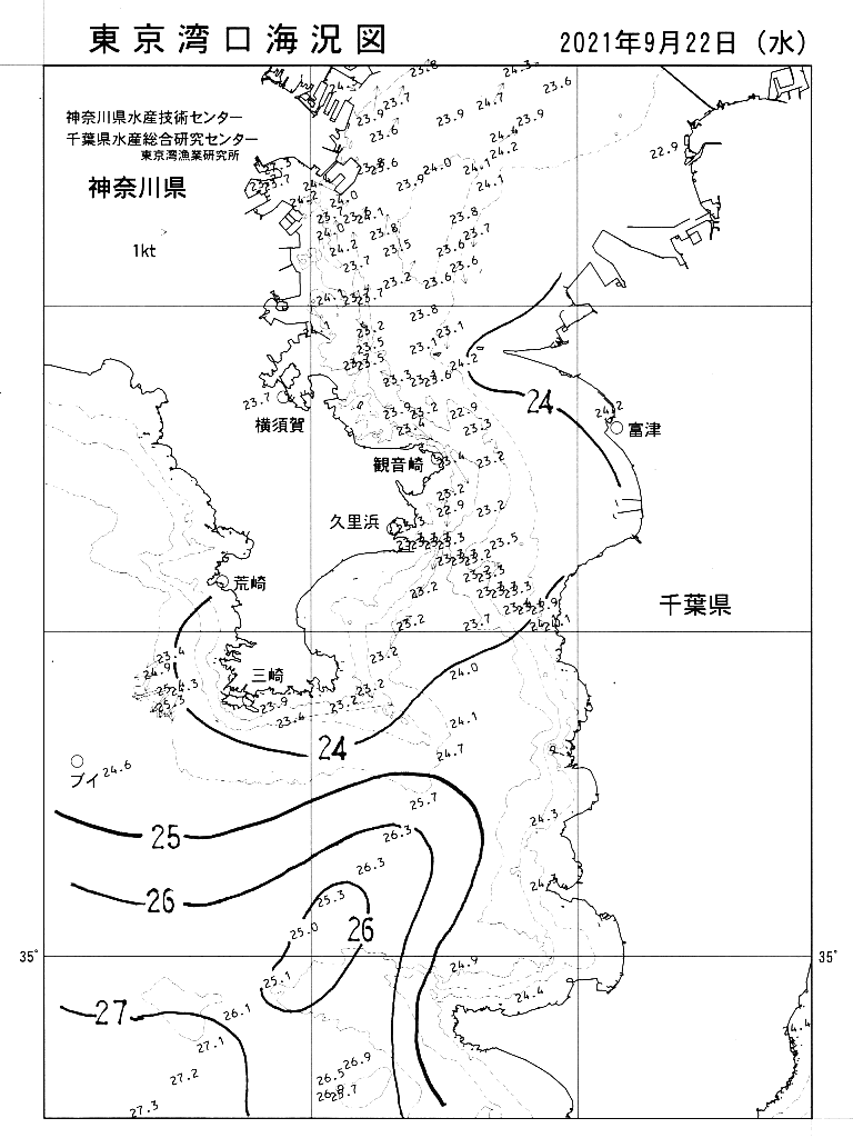 海況図, 東京湾口海況図 検索結果, (水温分布 等を図示)