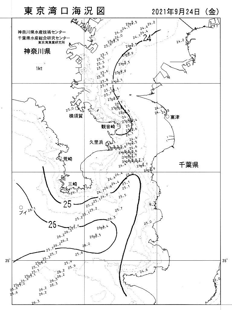 海況図, 東京湾口海況図 検索結果, (水温分布 等を図示)