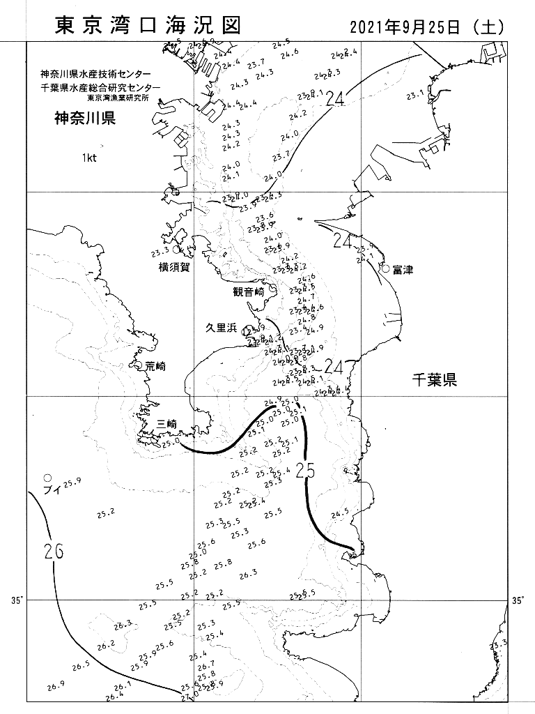海況図, 東京湾口海況図 検索結果, (水温分布 等を図示)