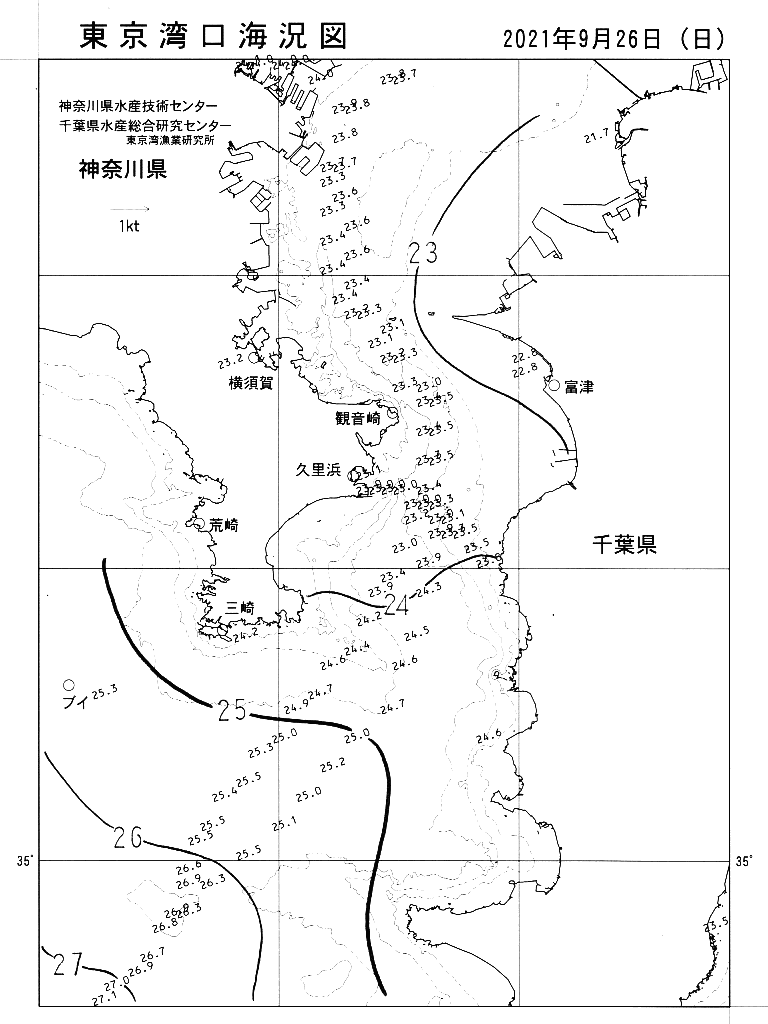 海況図, 東京湾口海況図 検索結果, (水温分布 等を図示)