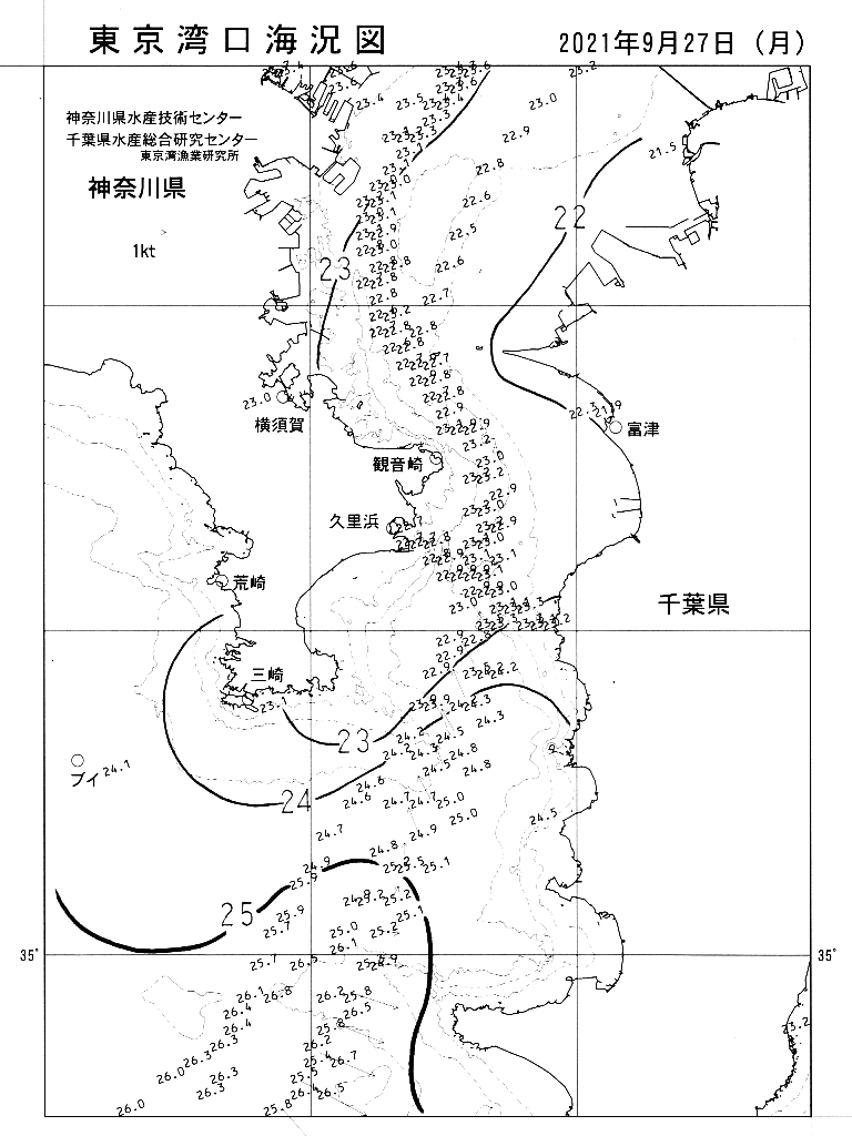 海況図, 東京湾口海況図 検索結果, (水温分布 等を図示)
