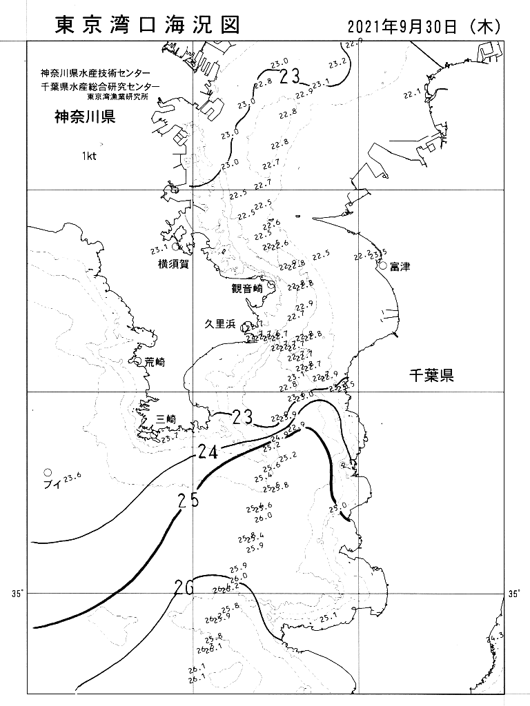 海況図, 東京湾口海況図 検索結果, (水温分布 等を図示)