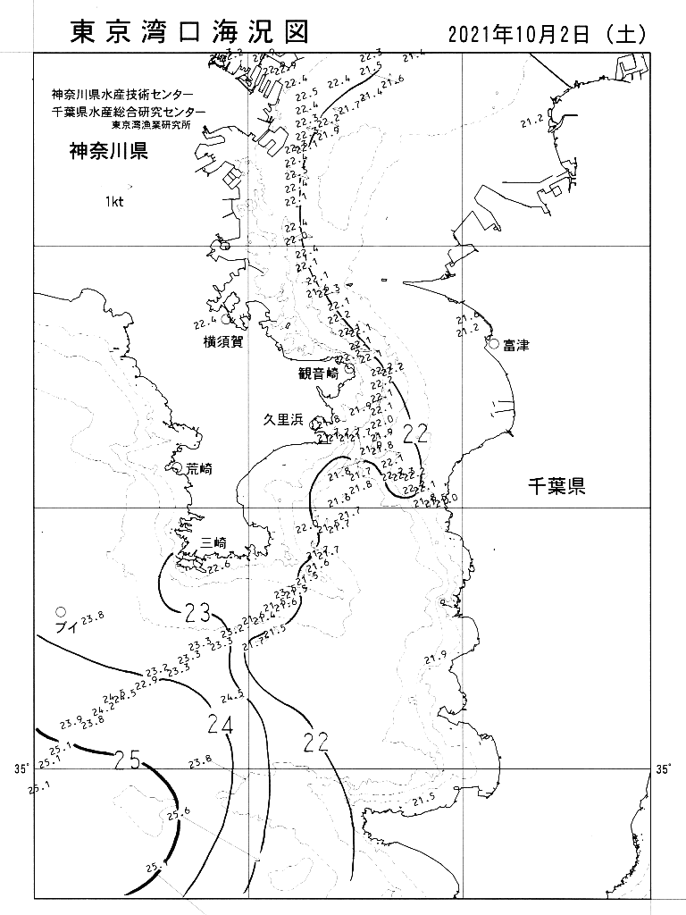 海況図, 東京湾口海況図 検索結果, (水温分布 等を図示)