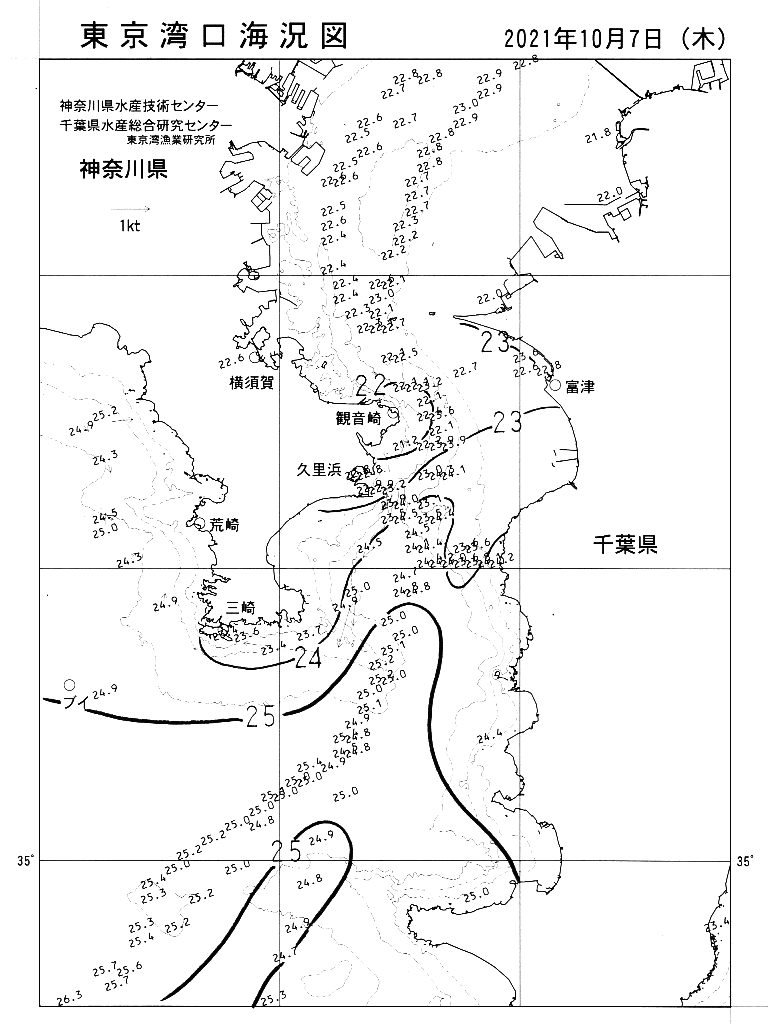 海況図, 東京湾口海況図 検索結果, (水温分布 等を図示)