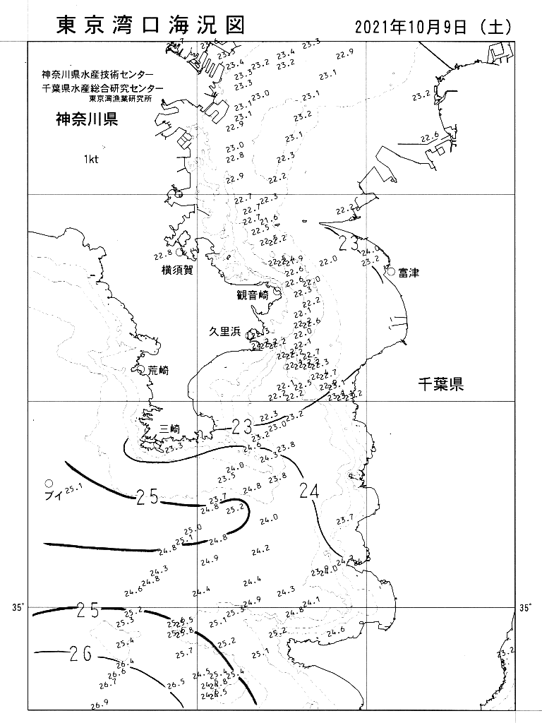 海況図, 東京湾口海況図 検索結果, (水温分布 等を図示)