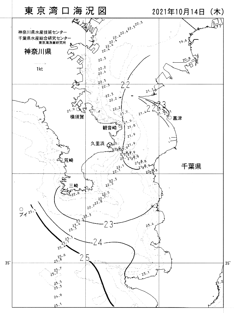 海況図, 東京湾口海況図 検索結果, (水温分布 等を図示)