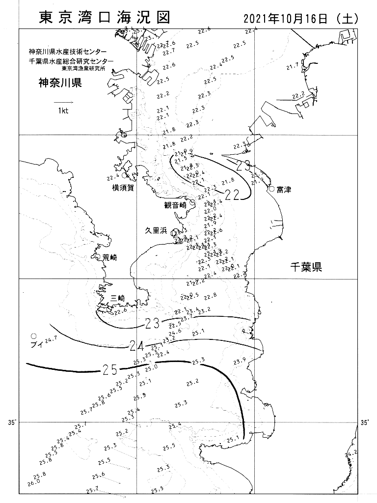 海況図, 東京湾口海況図 検索結果, (水温分布 等を図示)