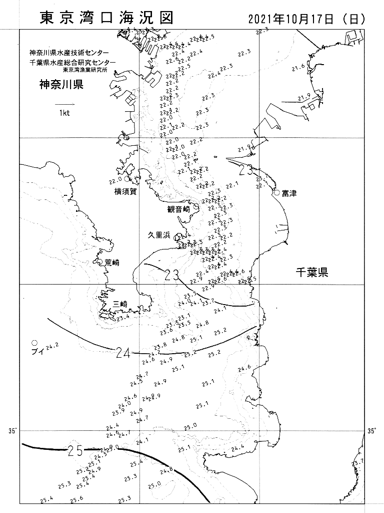 海況図, 東京湾口海況図 検索結果, (水温分布 等を図示)