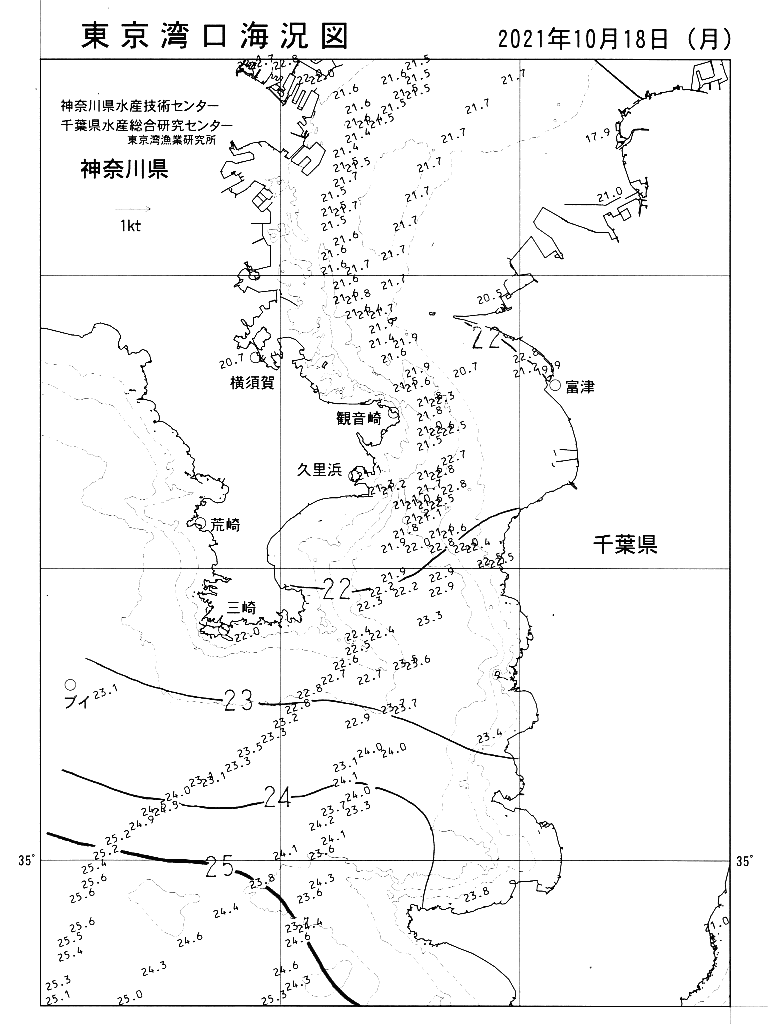 海況図, 東京湾口海況図 検索結果, (水温分布 等を図示)