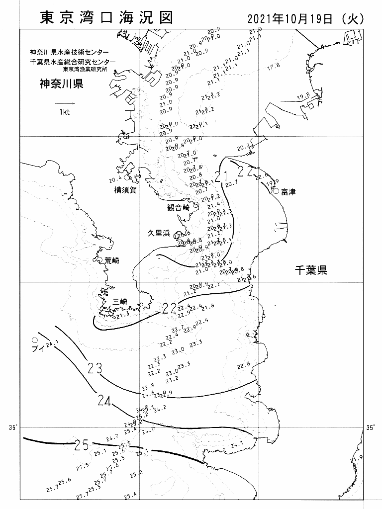 海況図, 東京湾口海況図 検索結果, (水温分布 等を図示)