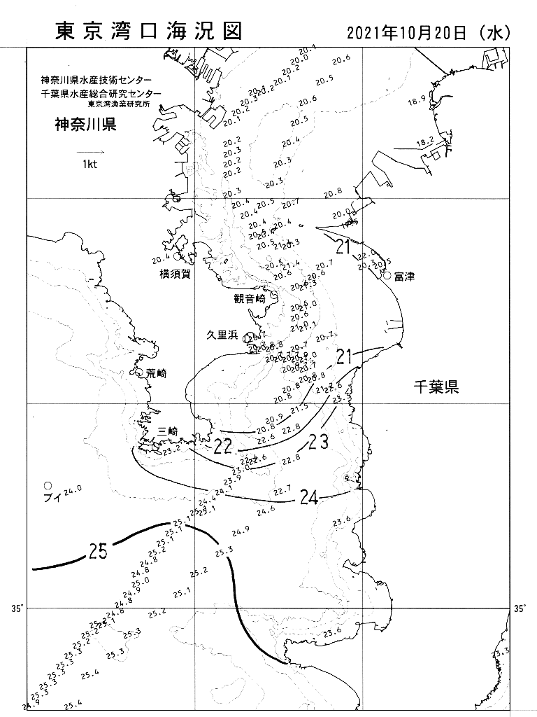 海況図, 東京湾口海況図 検索結果, (水温分布 等を図示)