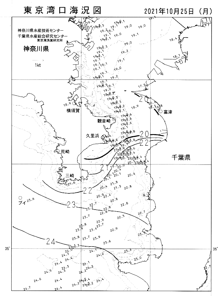 海況図, 東京湾口海況図 検索結果, (水温分布 等を図示)