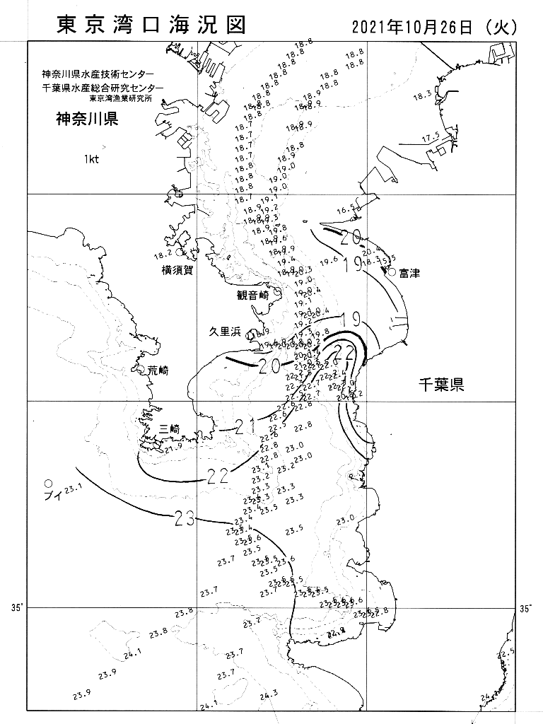 海況図, 東京湾口海況図 検索結果, (水温分布 等を図示)