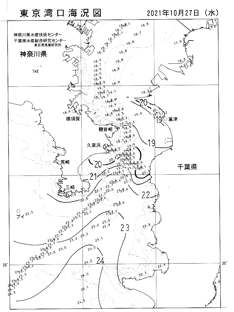 海況図, 東京湾口海況図 検索結果, (水温分布 等を図示)