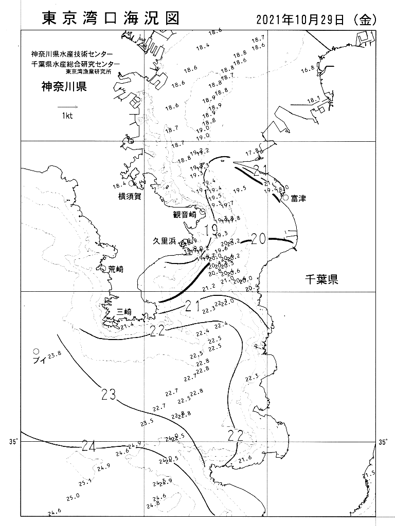 海況図, 東京湾口海況図 検索結果, (水温分布 等を図示)
