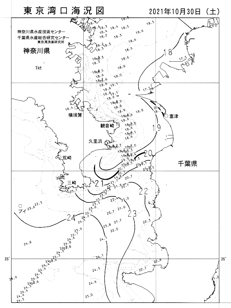 海況図, 東京湾口海況図 検索結果, (水温分布 等を図示)
