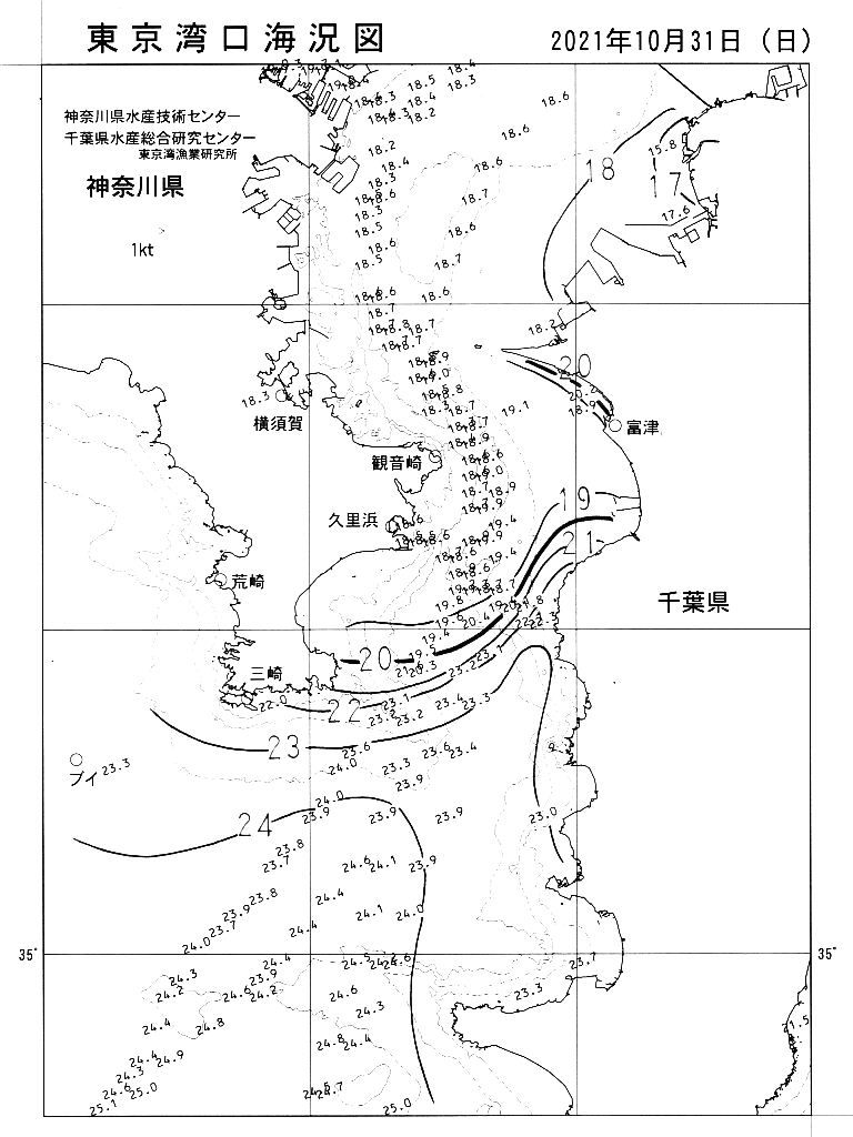 海況図, 東京湾口海況図 検索結果, (水温分布 等を図示)