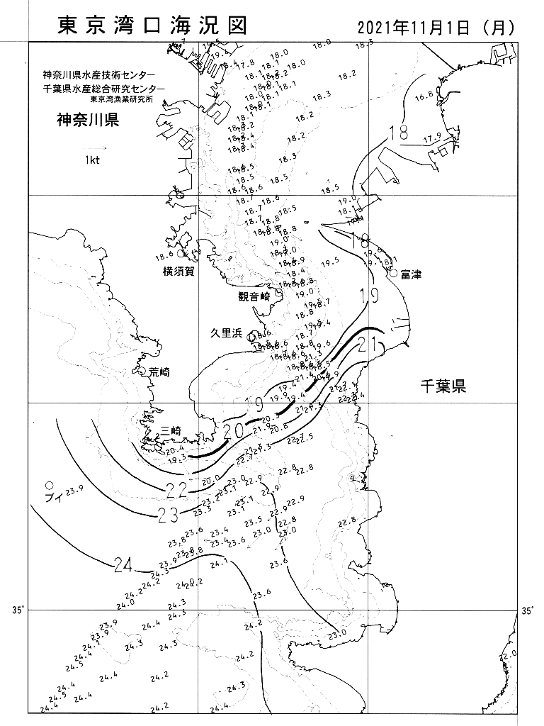 海況図, 東京湾口海況図 検索結果, (水温分布 等を図示)