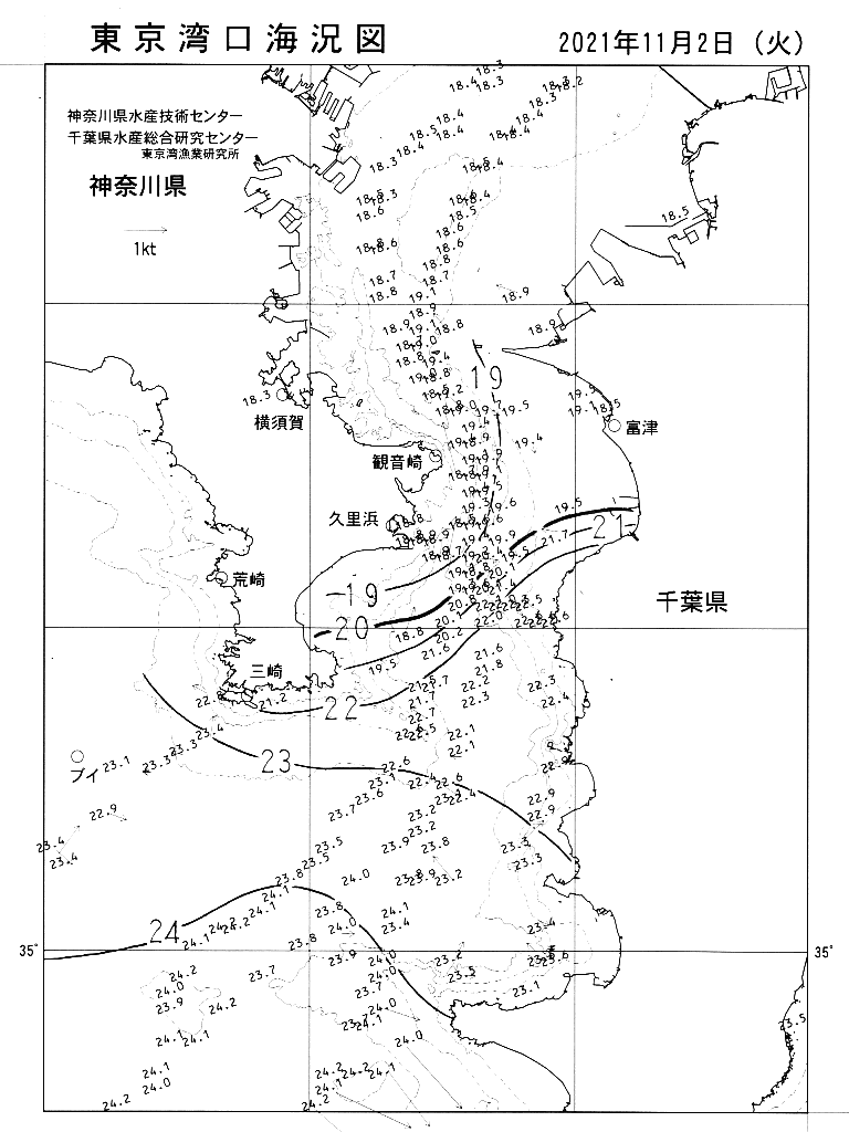 海況図, 東京湾口海況図 検索結果, (水温分布 等を図示)