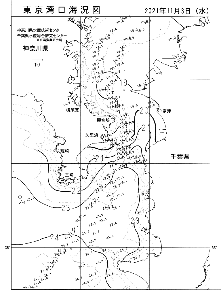 海況図, 東京湾口海況図 検索結果, (水温分布 等を図示)