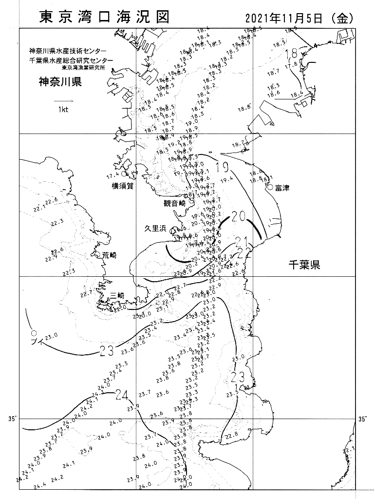 海況図, 東京湾口海況図 検索結果, (水温分布 等を図示)