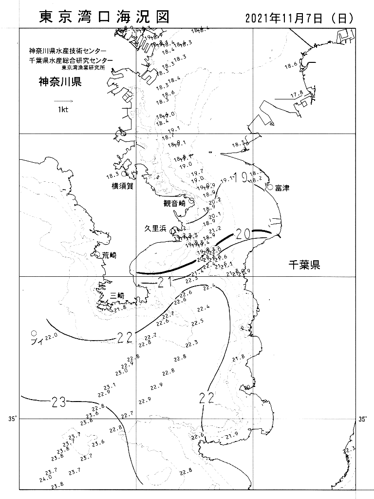 海況図, 東京湾口海況図 検索結果, (水温分布 等を図示)