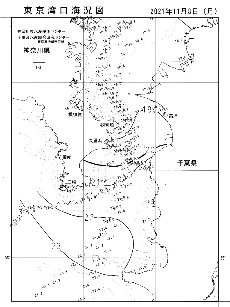 海況図, 東京湾口海況図 検索結果, (水温分布 等を図示)