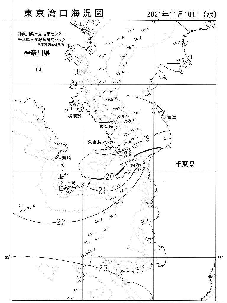 海況図, 東京湾口海況図 検索結果, (水温分布 等を図示)