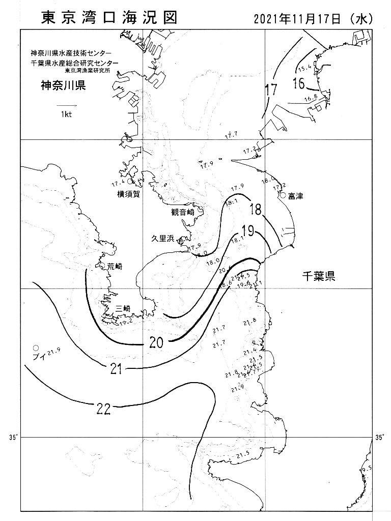 海況図, 東京湾口海況図 検索結果, (水温分布 等を図示)