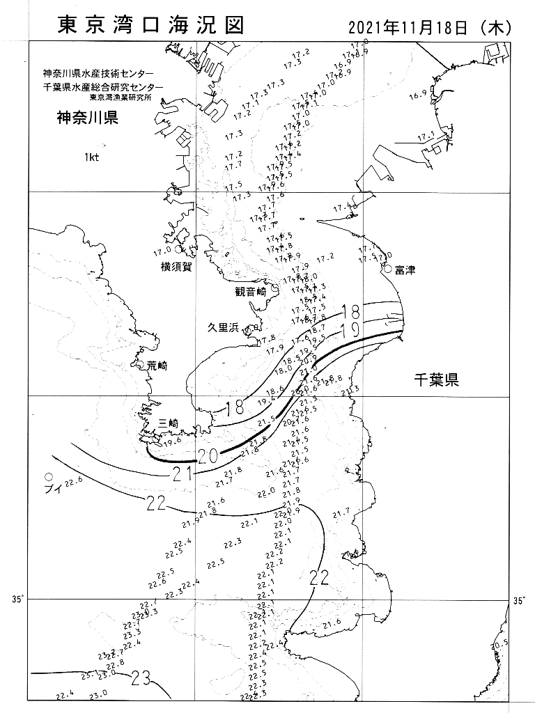 海況図, 東京湾口海況図 検索結果, (水温分布 等を図示)