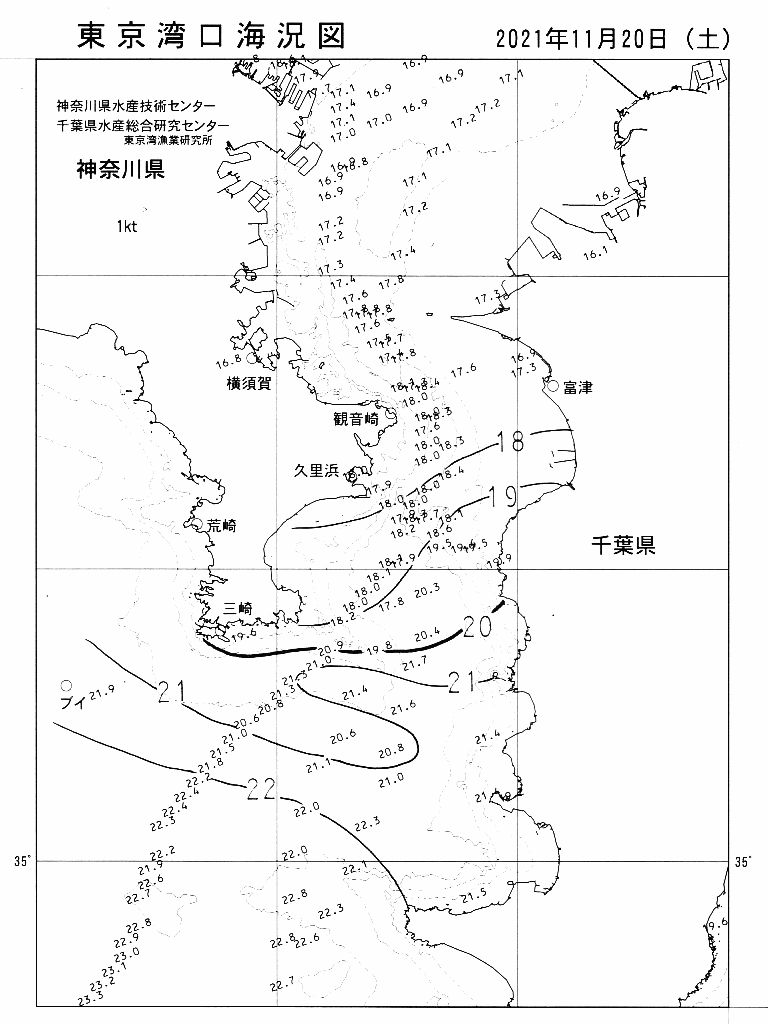 海況図, 東京湾口海況図 検索結果, (水温分布 等を図示)