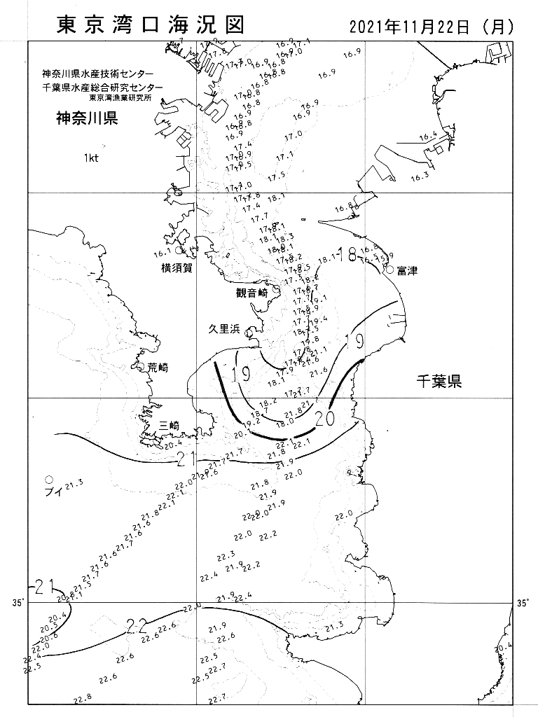 海況図, 東京湾口海況図 検索結果, (水温分布 等を図示)