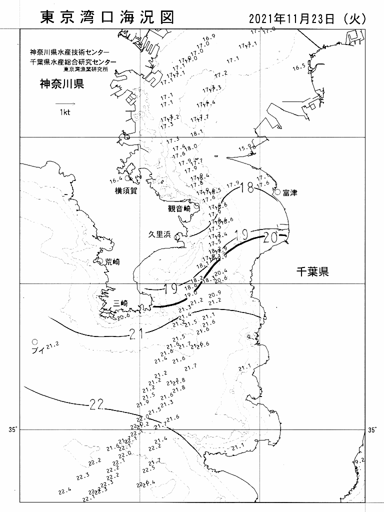 海況図, 東京湾口海況図 検索結果, (水温分布 等を図示)