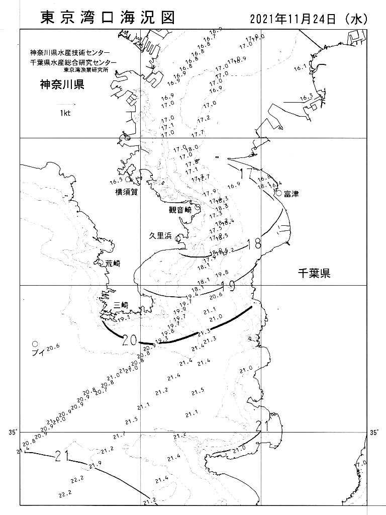海況図, 東京湾口海況図 検索結果, (水温分布 等を図示)