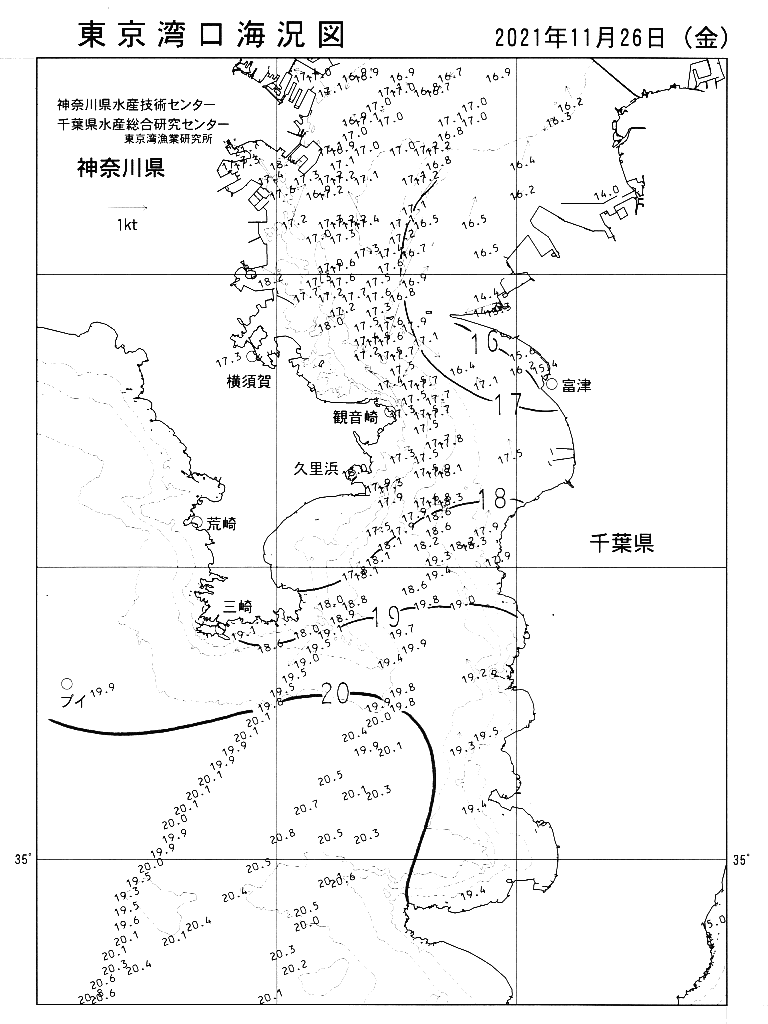 海況図, 東京湾口海況図 検索結果, (水温分布 等を図示)