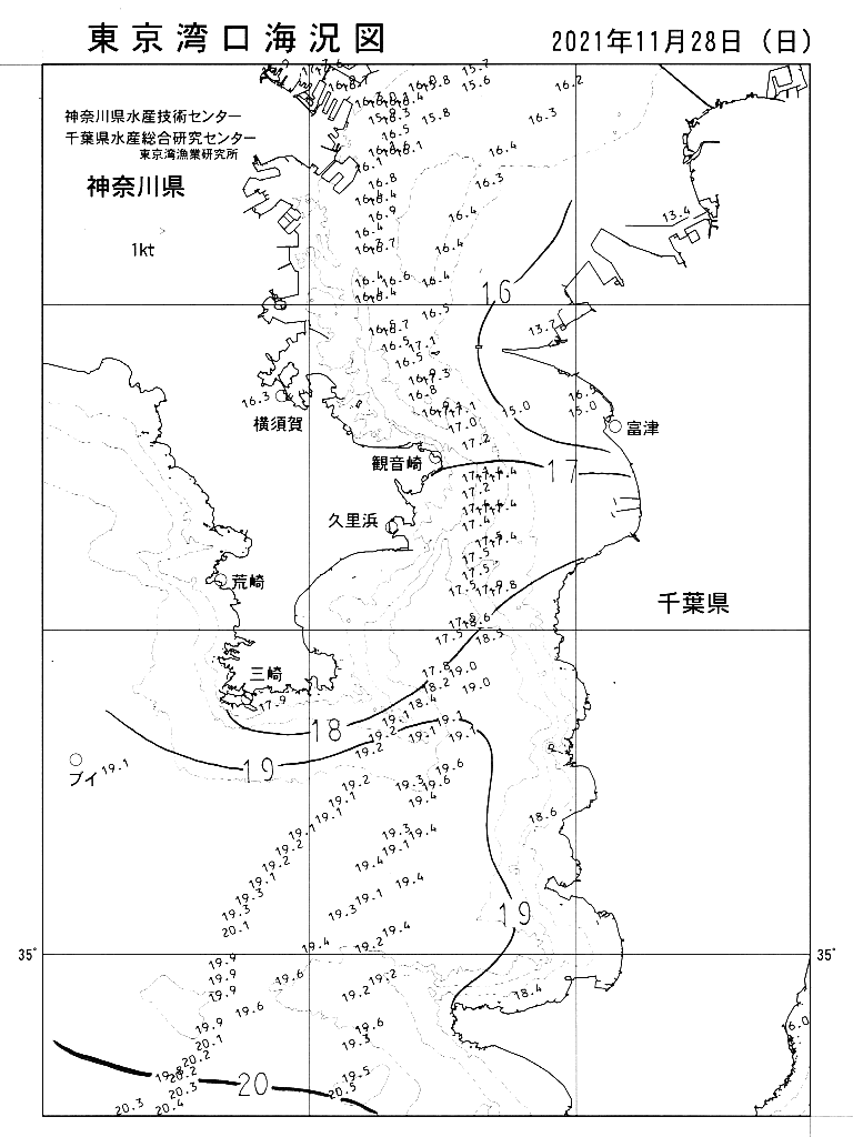 海況図, 東京湾口海況図 検索結果, (水温分布 等を図示)