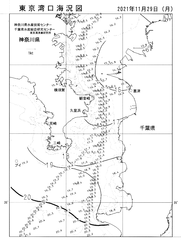 海況図, 東京湾口海況図 検索結果, (水温分布 等を図示)