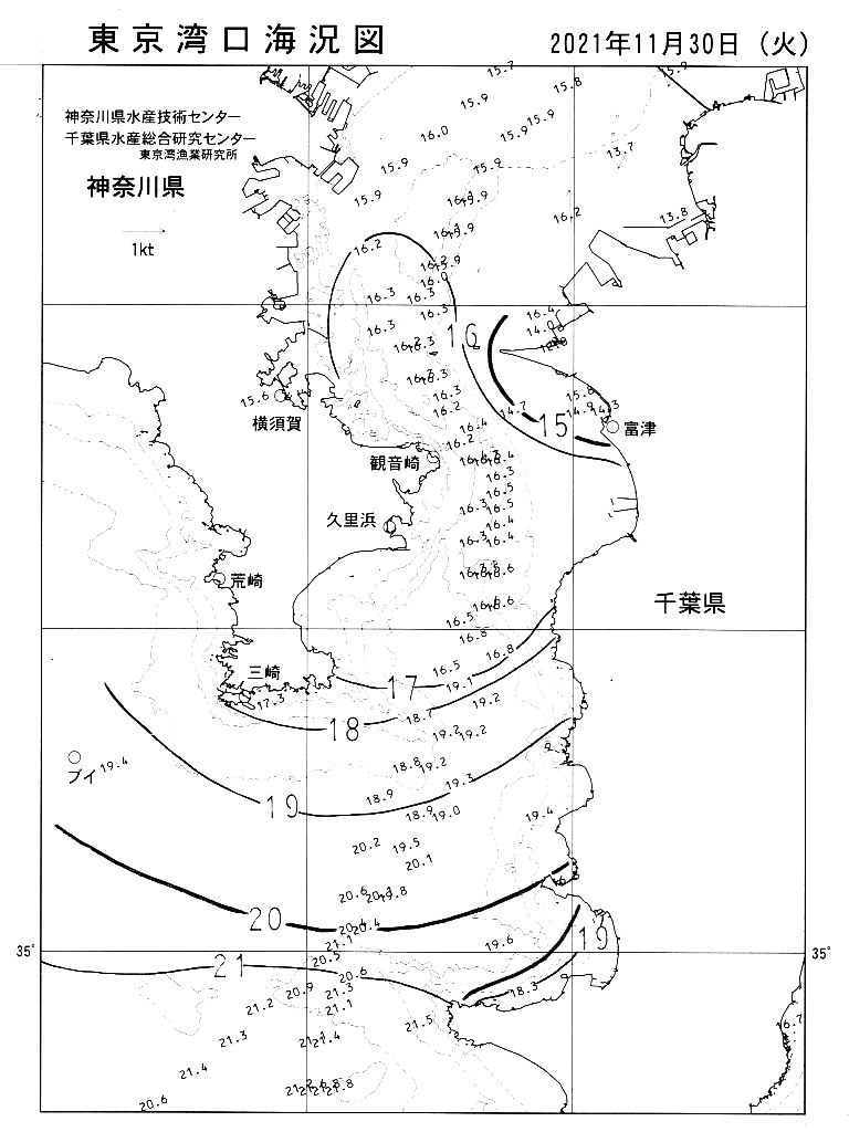 海況図, 東京湾口海況図 検索結果, (水温分布 等を図示)