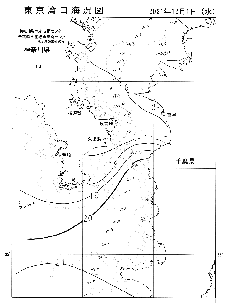 海況図, 東京湾口海況図 検索結果, (水温分布 等を図示)