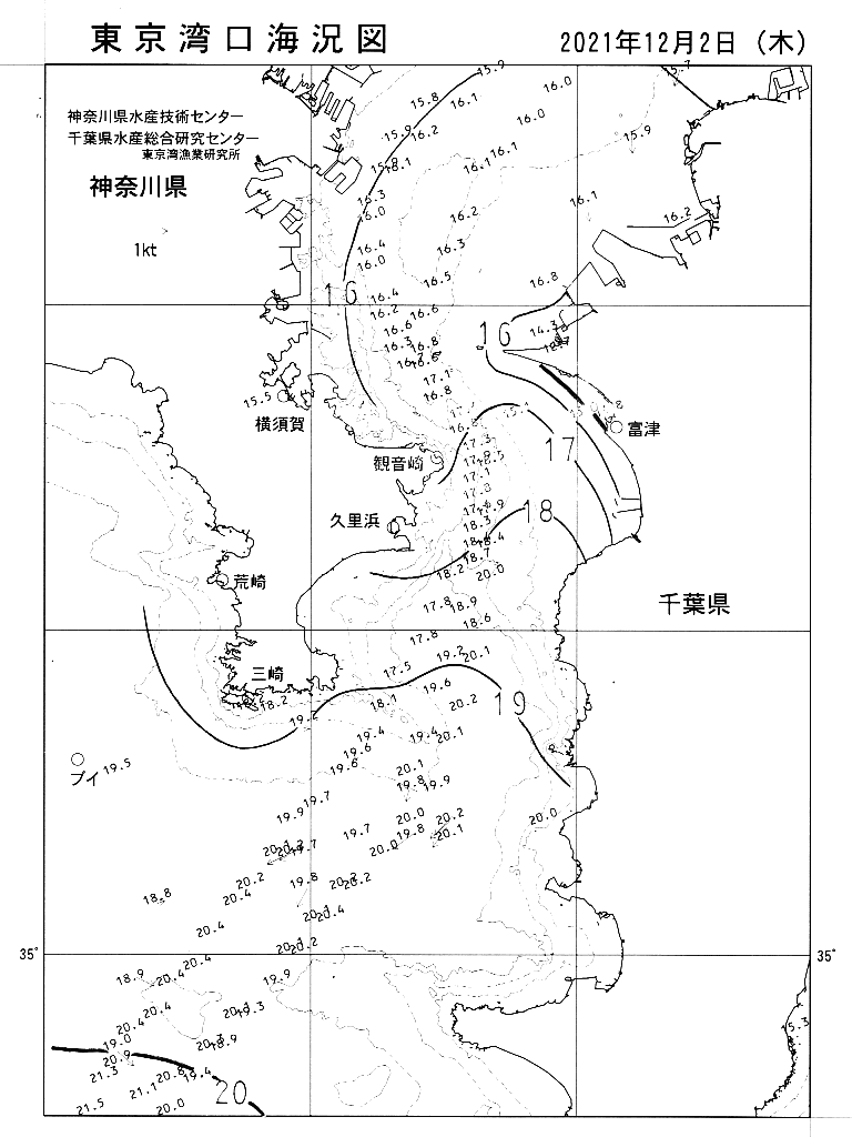海況図, 東京湾口海況図 検索結果, (水温分布 等を図示)